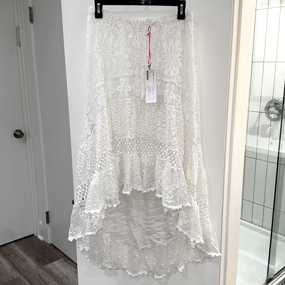 Temptation Positano lace crochet skirt or strapless dress BNWT size L white 🤍